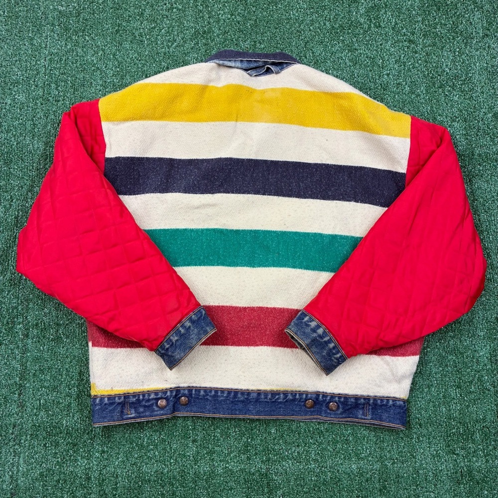 Vintage Levi's Hudson Bay Stripe Lined Jean Jacket Black Tab Usa - Picture 5 of 9
